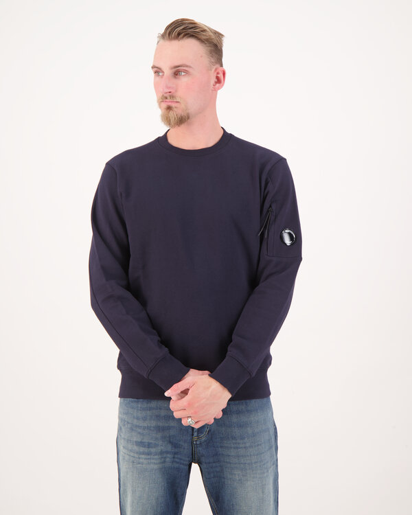 Diagonal Raised Fleece Crew Neck Lens Sweater Marine