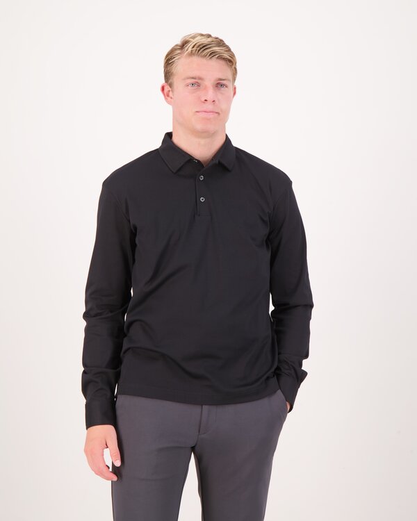 Supima Polo Schiller Collar Lange Mouw Zwart