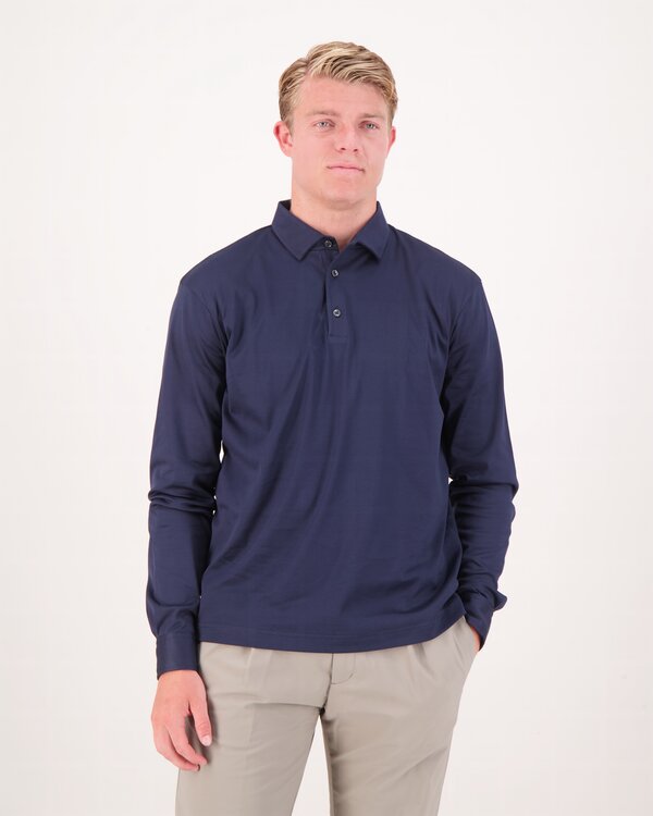Supima Polo Schiller Collar Lange Mouw Marine