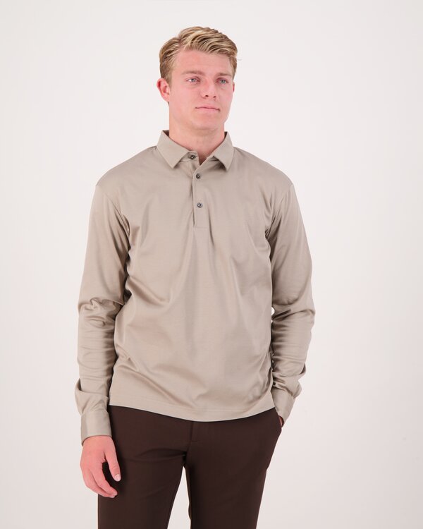 Supima Polo Schiller Collar Lange Mouw Lead Grey