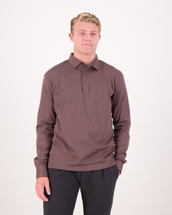 Supima Polo Schiller Collar Lange Mouw Bruin