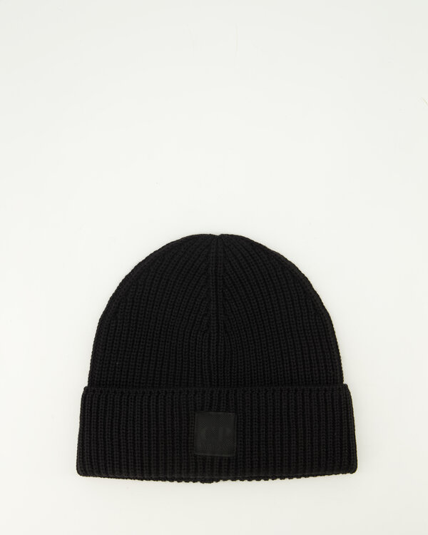 Merino Wool Knit Beanie Zwart