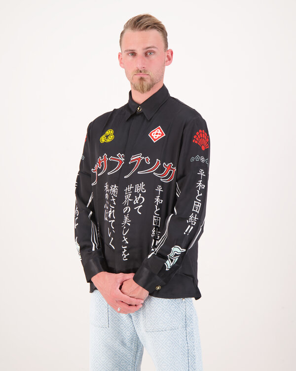 Silk Satin Bosozuku Shirt Zwart