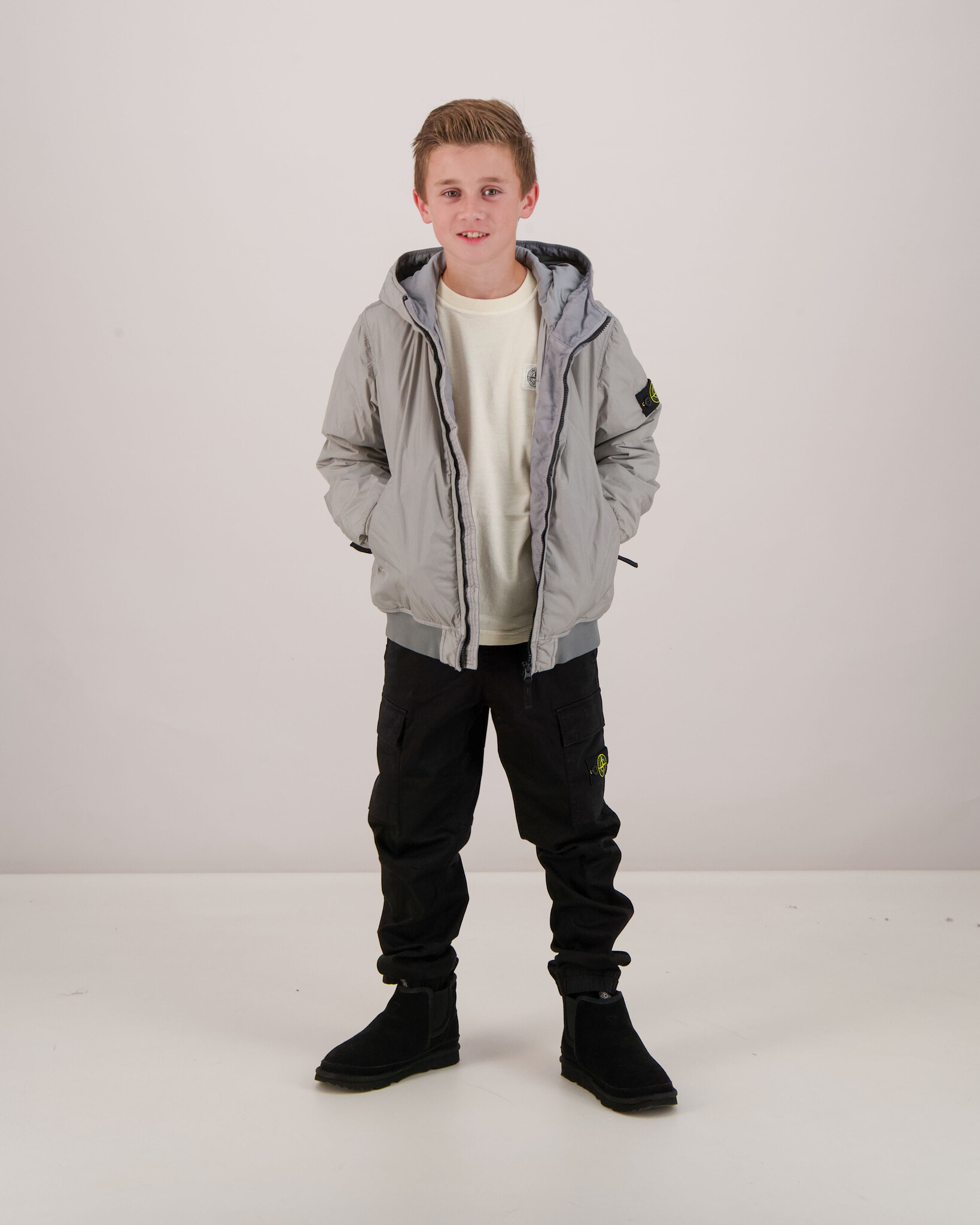 Stone Island Junior 4100007 Crinkle Reps NY Short Parka Grey Beachim