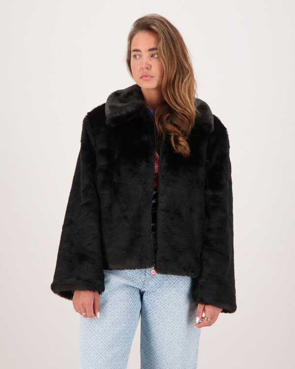 Jacquard Fax-Fur Bosozuko Jacket Zwart