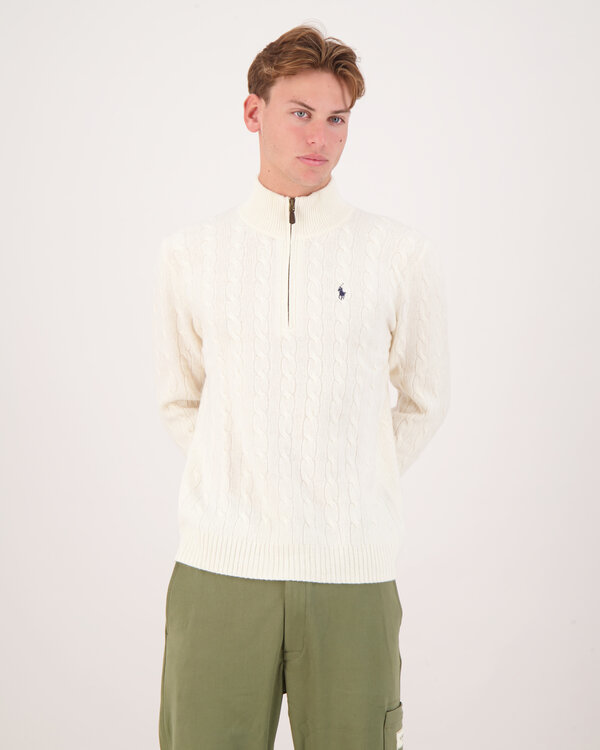 Long Sleeve Half zip Strickwaren Pullover creme