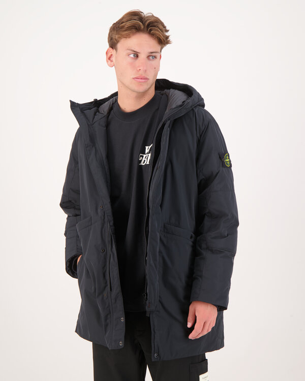7100008 Micro Twill Hooded Down Parka Jas Zwart