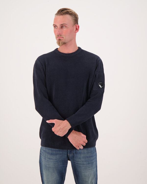 Chenille Baumwolle Strickwaren Crewneck Blau