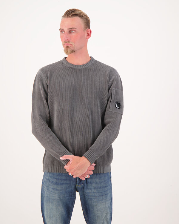 Chenille Katoen Knitwear Crew Donker Grijs
