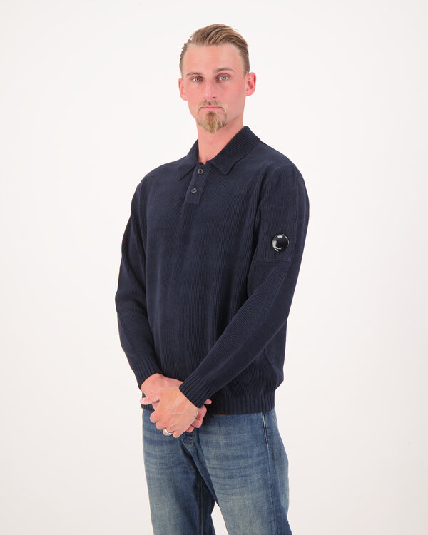 Chenille Katoen Knitwear Polo Blauw