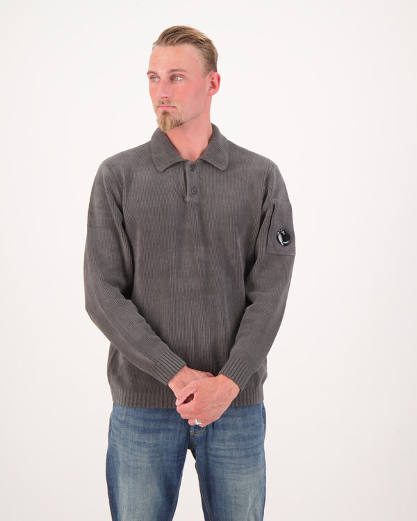 Chenille Katoen Knitwear Polo Donker Grijs