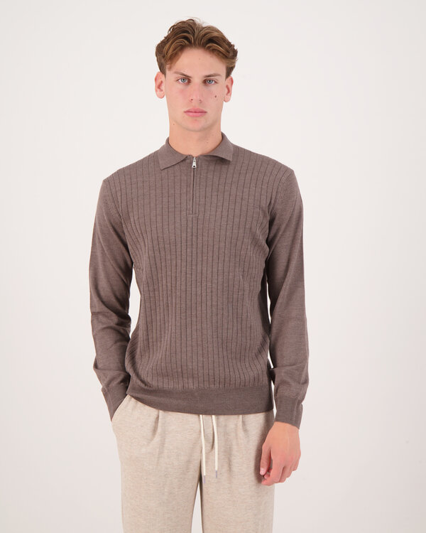 Geripptes Sweat Troyer Polo Grau