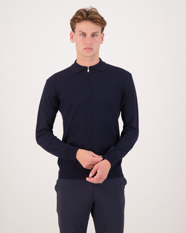 Geripptes Sweat Troyer Polo Marine