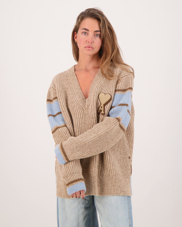 V-Hals College Trui Camel