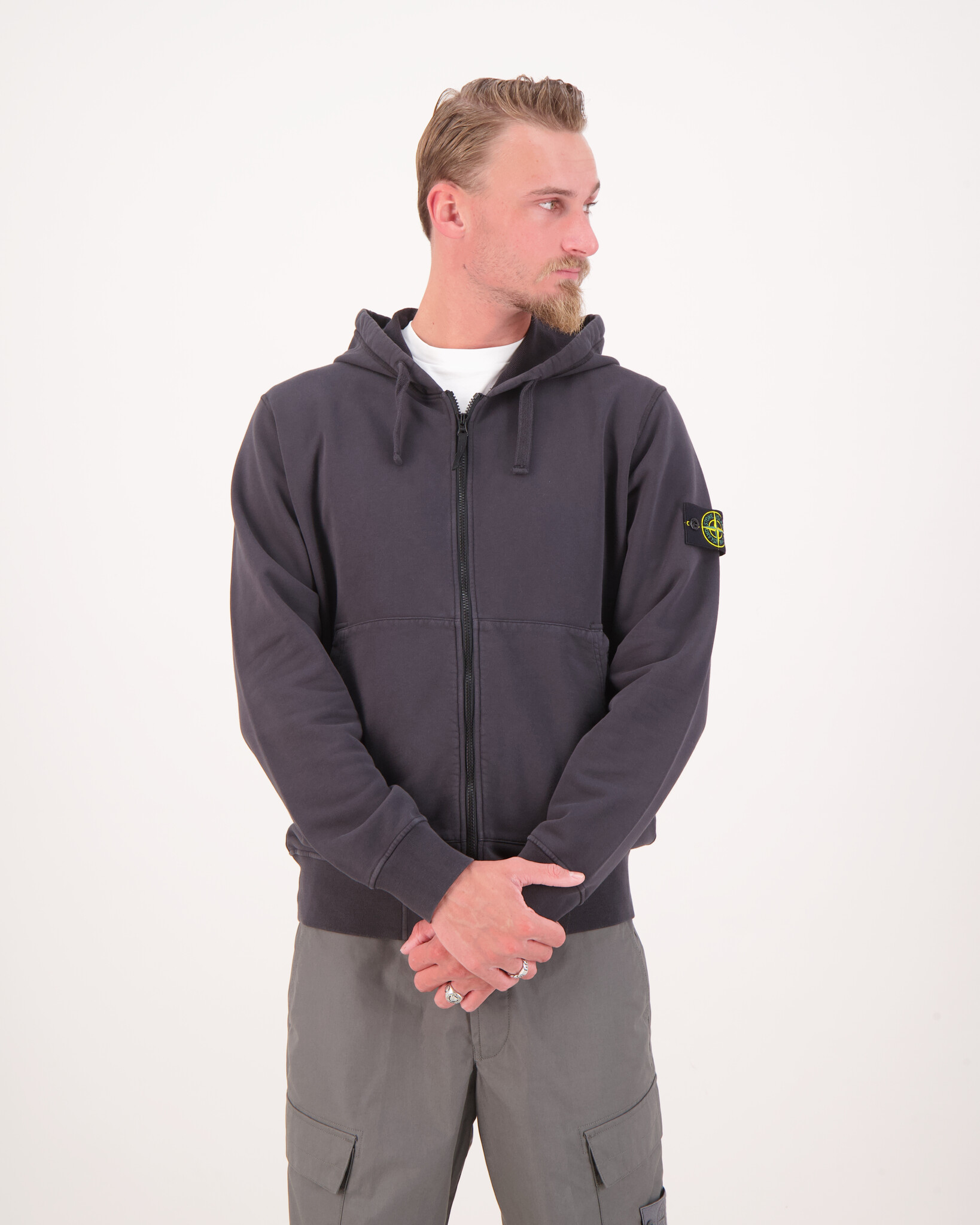 Stone Island 6100061 Hooded Cardigan Charcoal - Beachim
