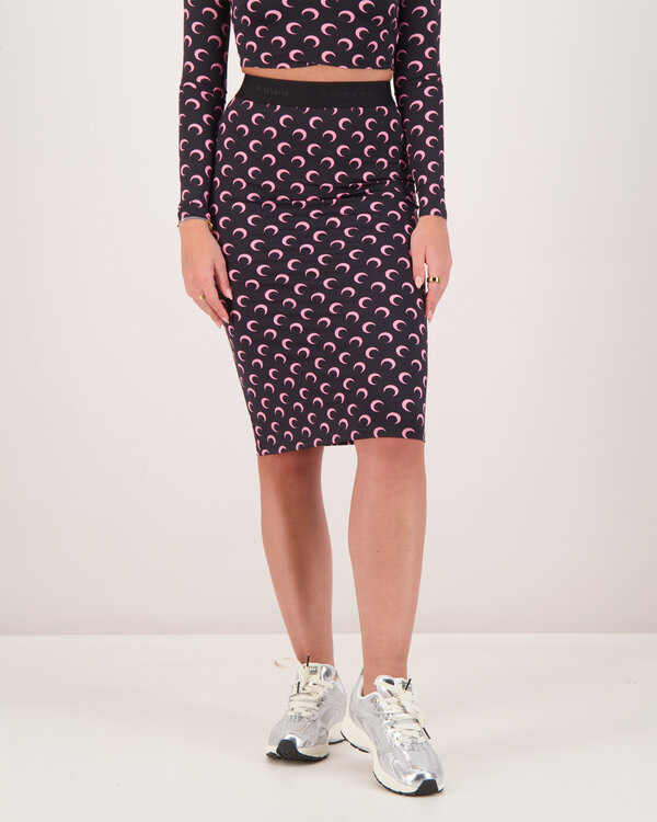 Moon Printed Jersey Midi Skirt Black