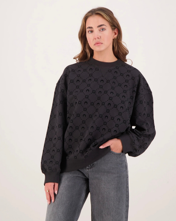 Moonogram Flocked Relaxed Sweater Black