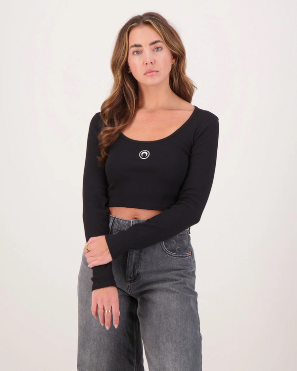 Cropped Lange Mouwen Shirt Zwart