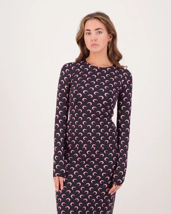 Moon Printed Jersey Top Zwart