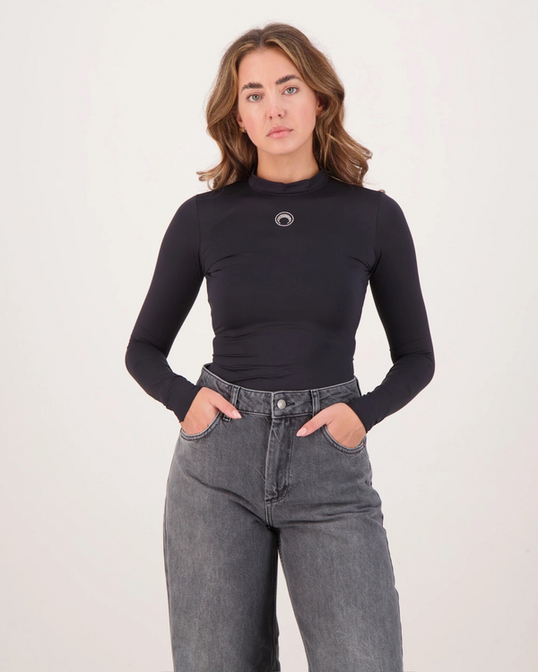 Moon Logo Second Skin Hochgeschlossen Top Schwarz