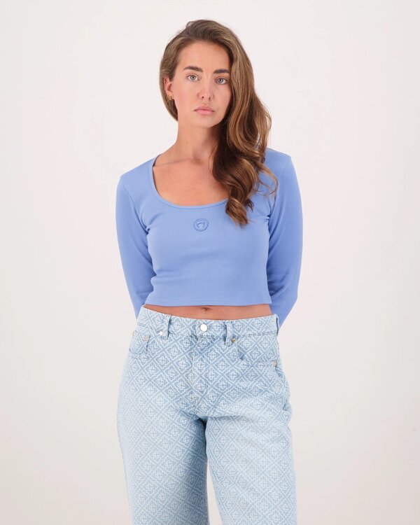 Cropped Long Sleeve Shirt Blue