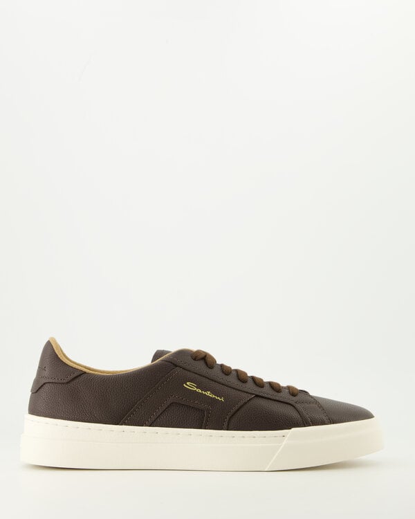 Tumbled Leather Double Buckle Sneaker Donkerbruin