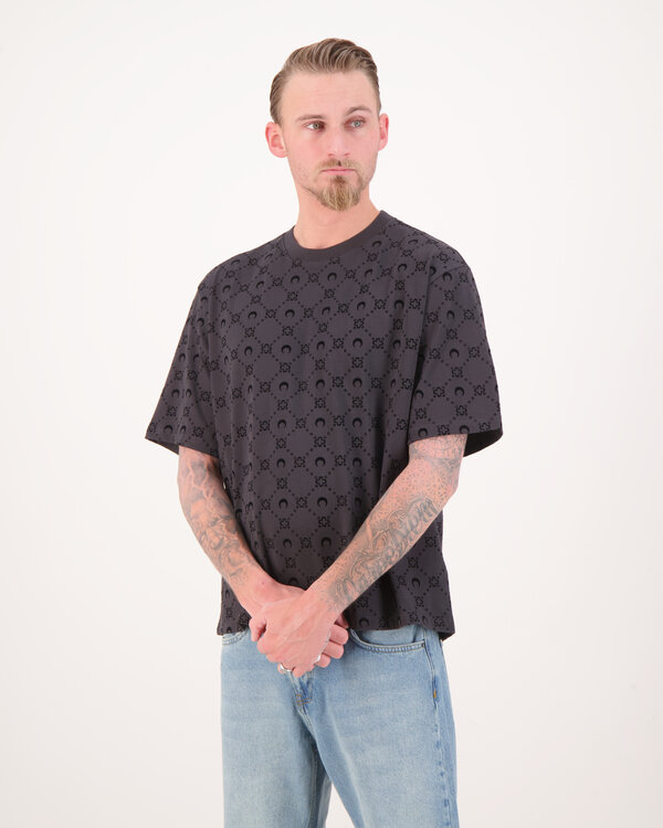 Moonogram Flocked Jersey Relaxed Shirt Schwarz