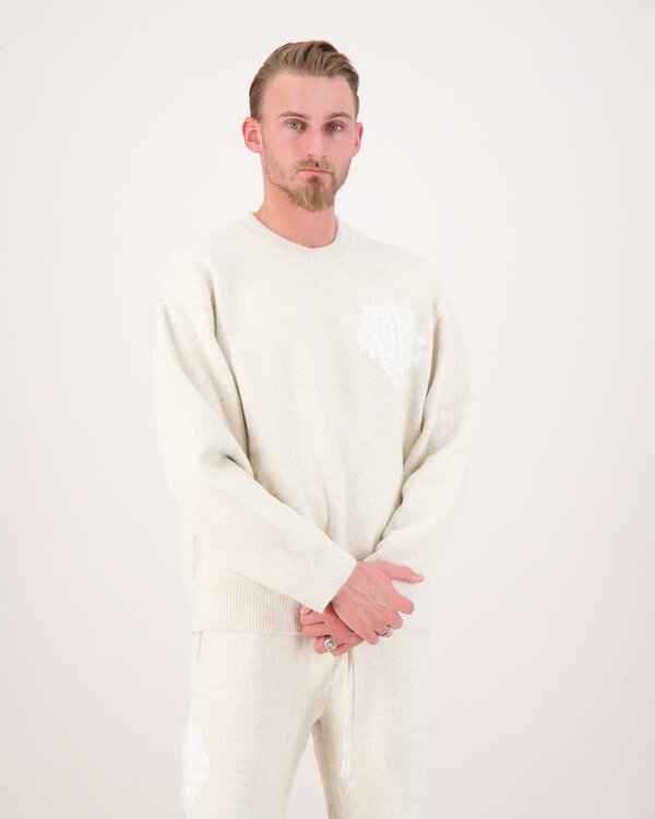 Monogram Emblem Fluffy Knit Crewneck Beige