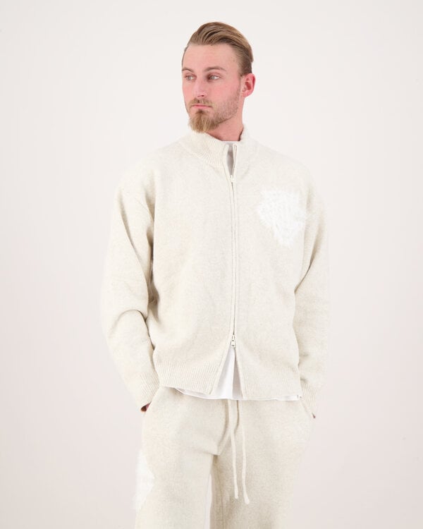 Monogram Emblem Fluffy Knit Zip Beige