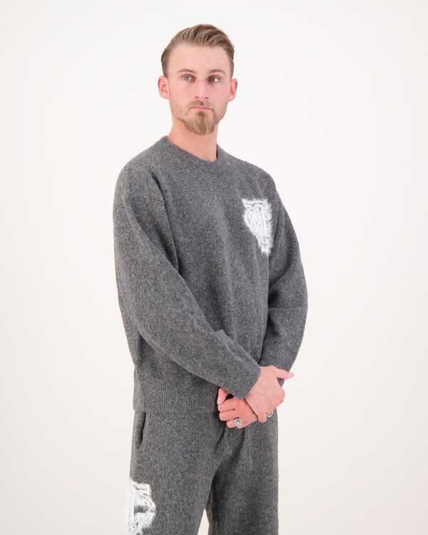 Monogram Emblem Fluffy Knit Crewneck Charcoal