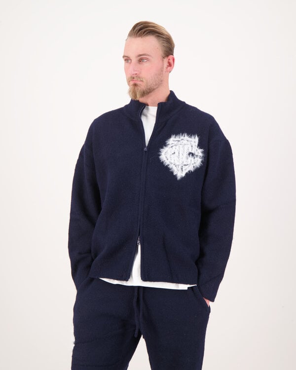 Monogram Emblem Fluffy Knit Zip Marine