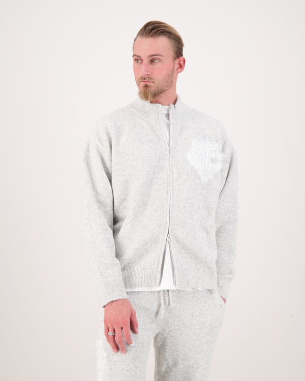 Monogram Emblem Fluffy Knit Zip Grijs