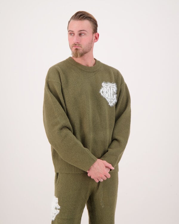 Monogram Emblem Fluffy Knit Crewneck Khaki