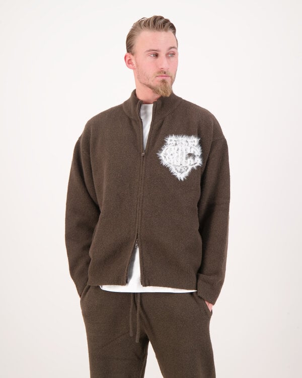 Monogram Emblem Fluffy Knit Zip Bruin