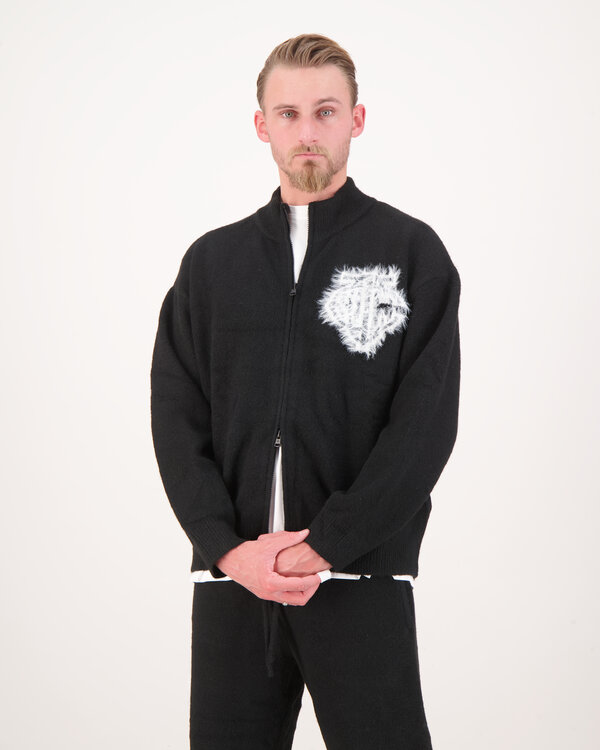 Monogram Emblem Fluffy Knit Zip Zwart