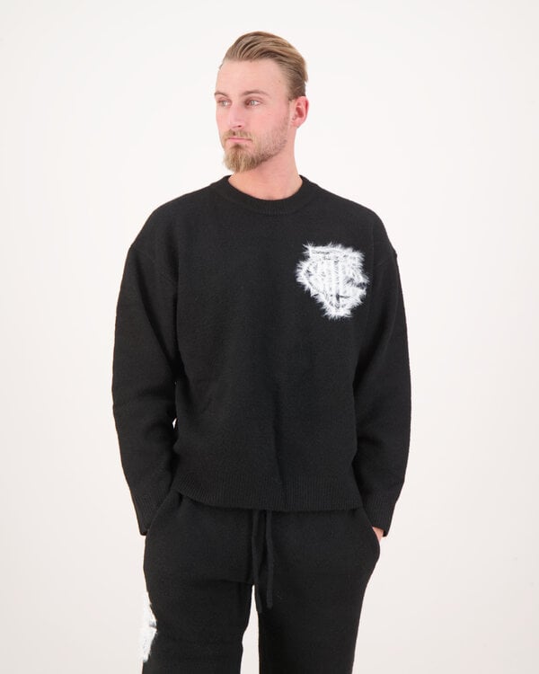 Monogram Emblem Fluffy Knit Crewneck Zwart
