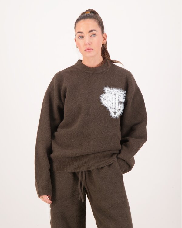 Monogram Emblem Fluffy Knit Crewneck Bruin
