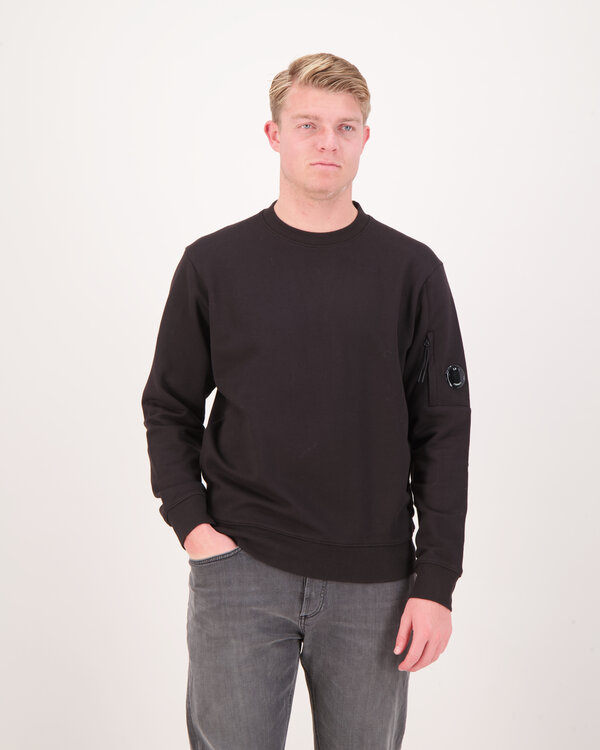 Diagonal Raised Fleece Lens Sweater Black