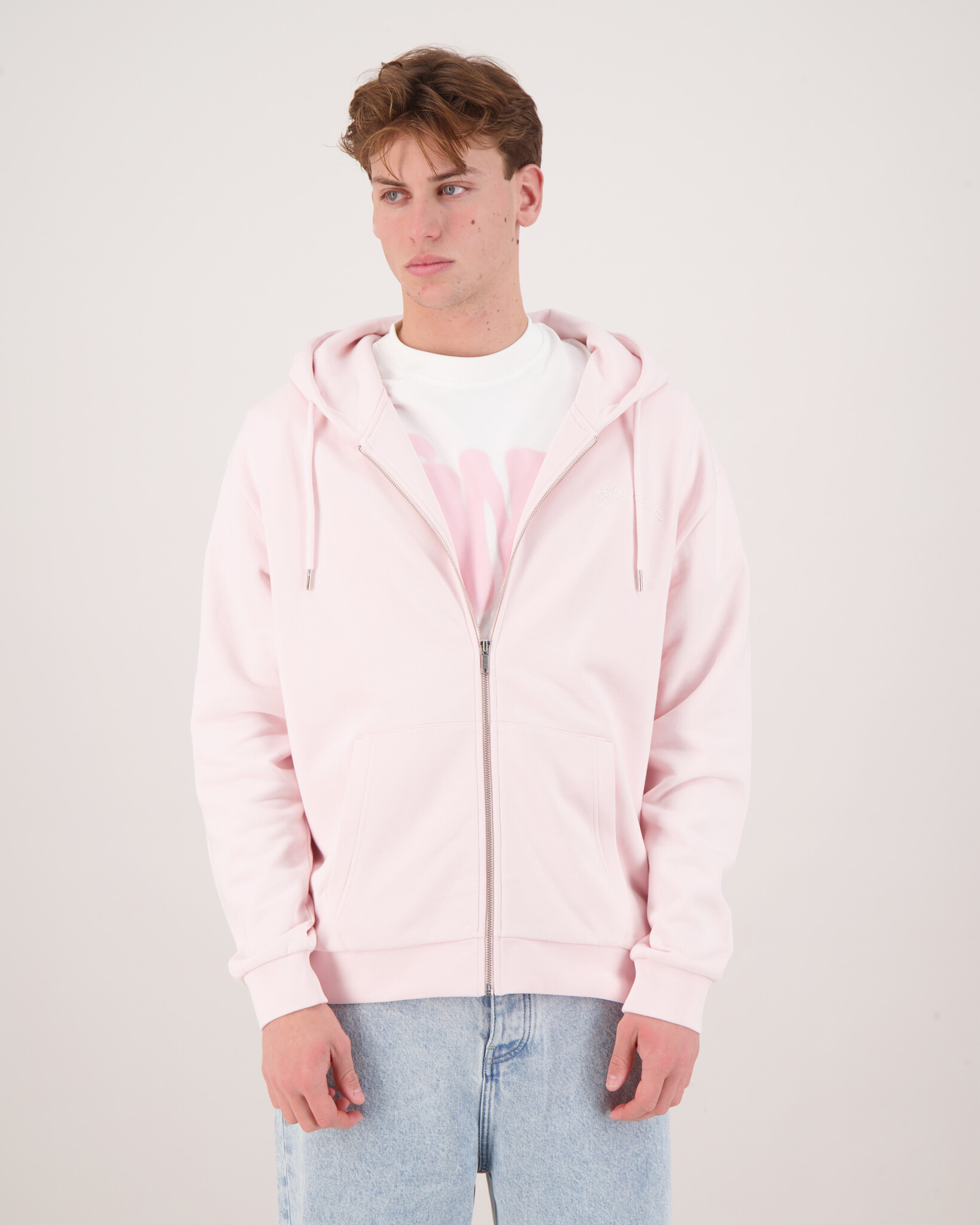 Flâneur Signature Zip-Up Hoodie Pink - Beachim