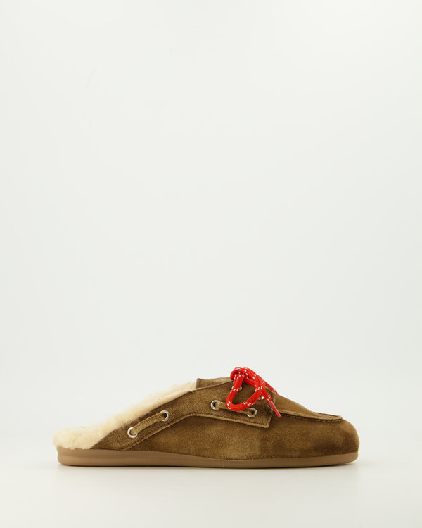 Fur Boat Loafer Mule Donkerbruin