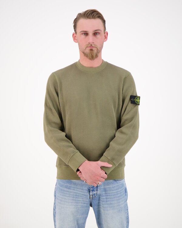 6100056 Organic Cotton Waffle Fleece Sweater Groen.