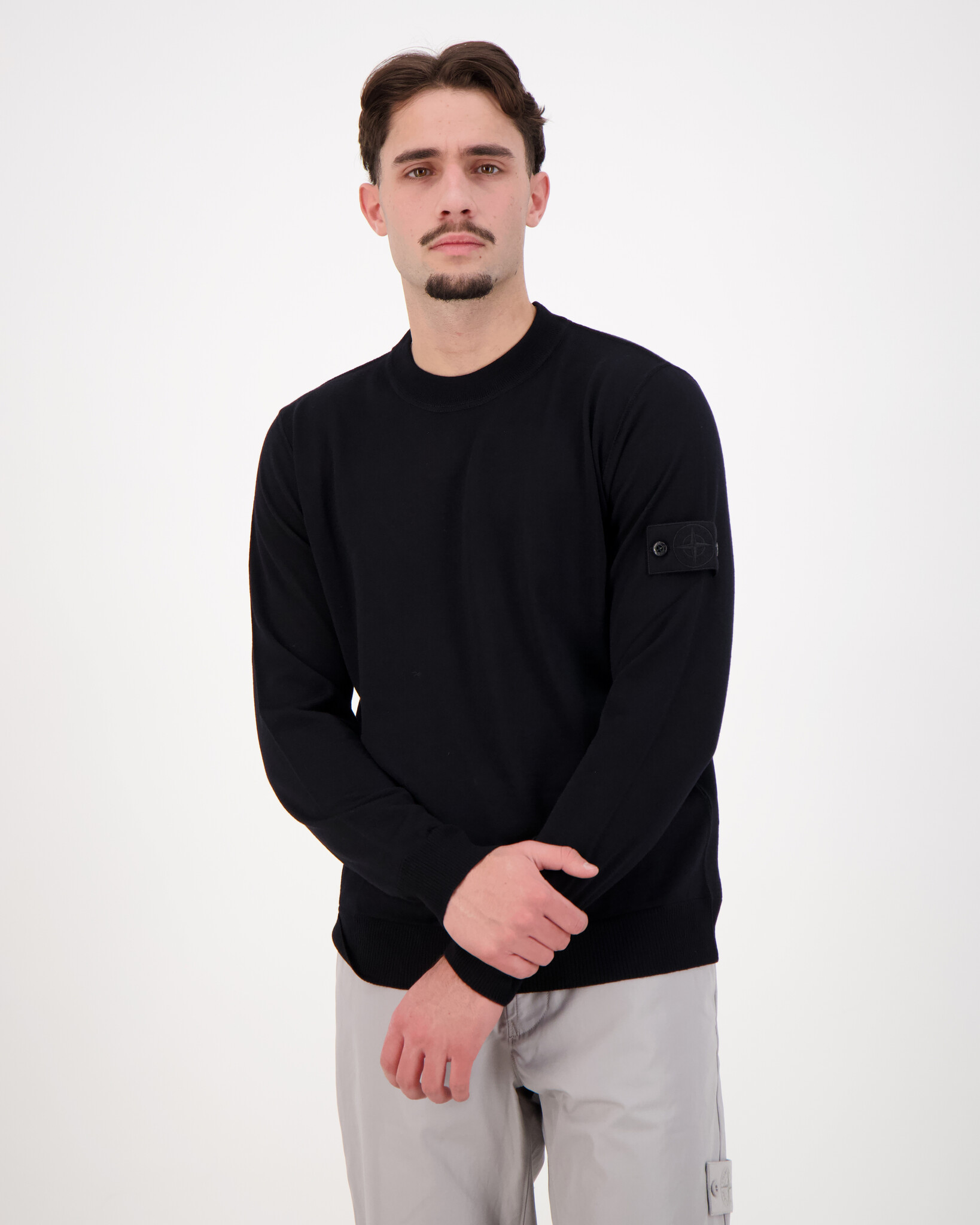 Stone Island 5100074 Light Pure RWS Wool SI Ghost Sweater Black 
