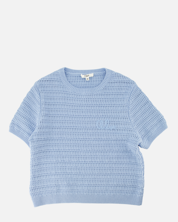 Crochet Crewneck Logo Top Lichtblauw