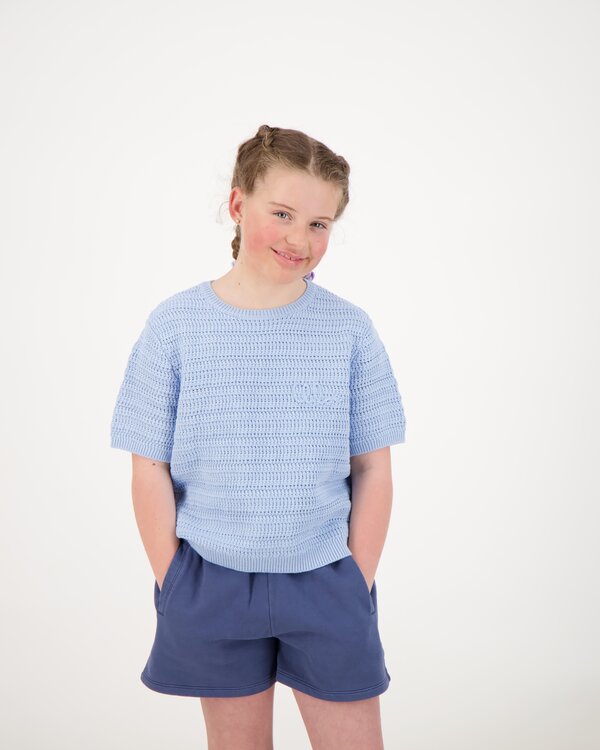 Crochet Crewneck Logo Top Light Blue