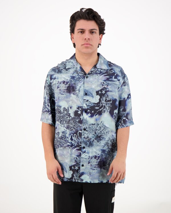 Printed Bowling Shirt Blauw
