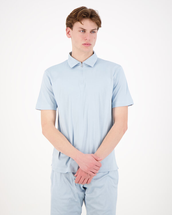 Supima Polo Zip Collar S/S Blauw