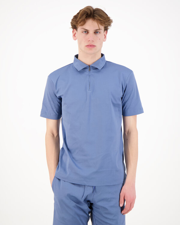 Supima Polo Zip Collar S/S M.Blauw