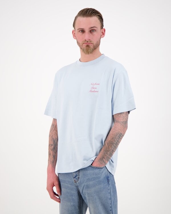 Le T-Shirt Slogan Calligraphy Light Blue