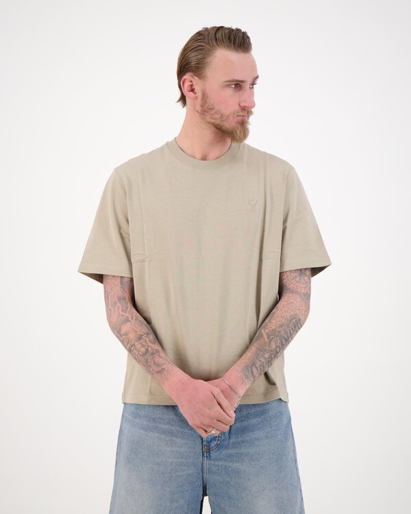 Tonal Embossed Beige T-Shirt