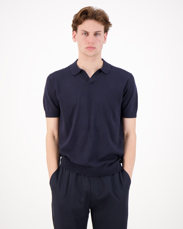 Flynth Cotton Linen Knitted Open Polo Blauw